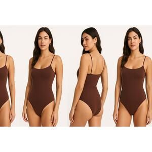 Abercrombie & Fitch Soft AF Brown Nylon Sleeveless Tank Bodysuit Top Size Medium